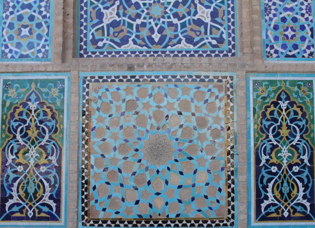 Beautiful work on the walls of the Jame Mosque, Yazd, Iran