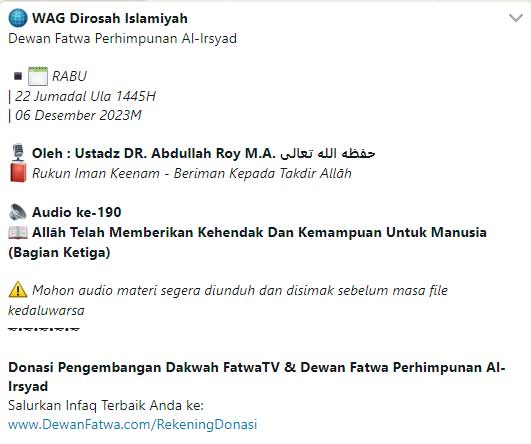 Audio ke-190 Allah Telah Memberikan Kehendak Dan Kemampuan Untuk Manusia Bagian Ketiga