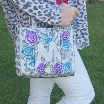 Rebecca Minkoff mini MAB side zip tote in pale lilac hand painted by Sheila | awayfromblue