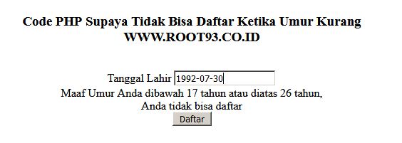 Code PHP Supaya Tidak Bisa Daftar Ketika Umur Kurang