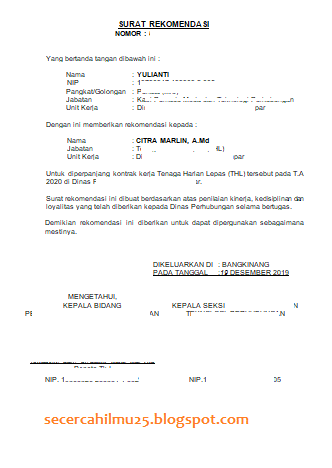 Contoh Format Surat Rekomendasi  dari Atasan 2022 