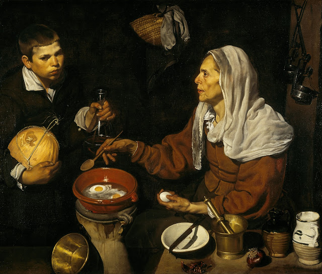 old woman with eggs cooking dinner, Diego Velazquez,art history