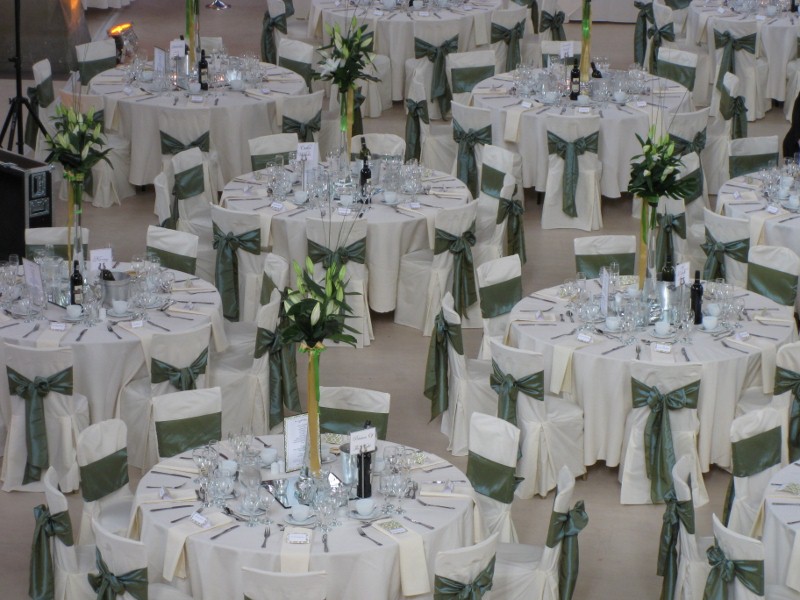 The wedding ceremony was set up with two huge displays of lilies 