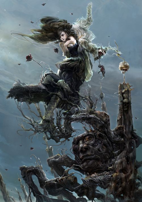 Kuang Hong illustrations fantasy dark grim Wind