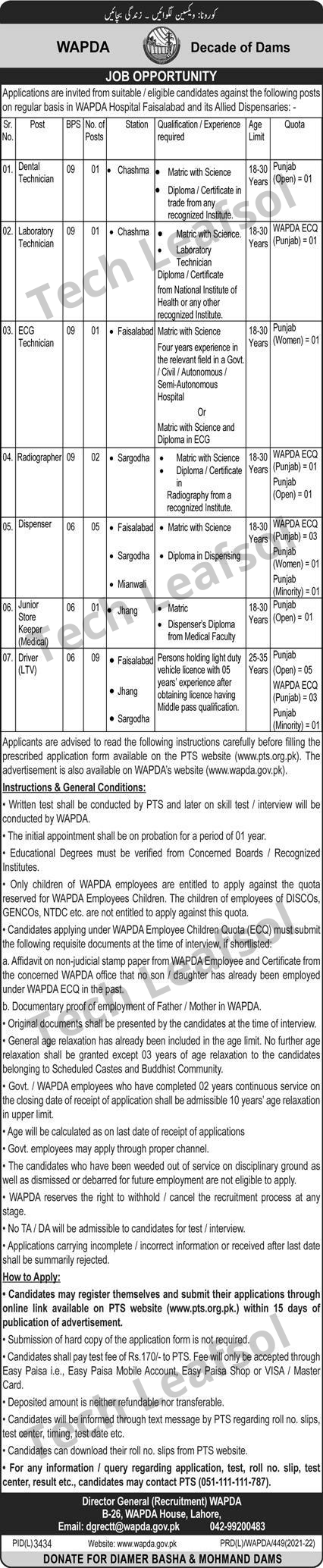 Job vacancies for Medical and Management Staff at Wapda Hospital 2022