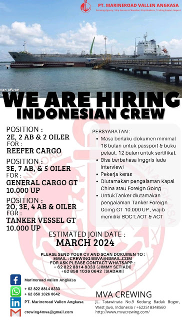 Job Pelaut Terbaru Kru Kapal Indonesia Tanker Bulan Maret 2024