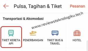 menu tiket kereta api online shopee