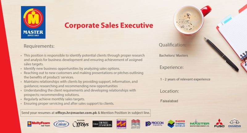 Master Group Of Industries Jobs For Corporate Sales Executive