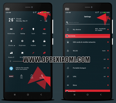 Dark Theme Ruby red TT Mtz Full Black Tembus Ke Aplikasi Untuk MIUI 9 dan MIUI 10 