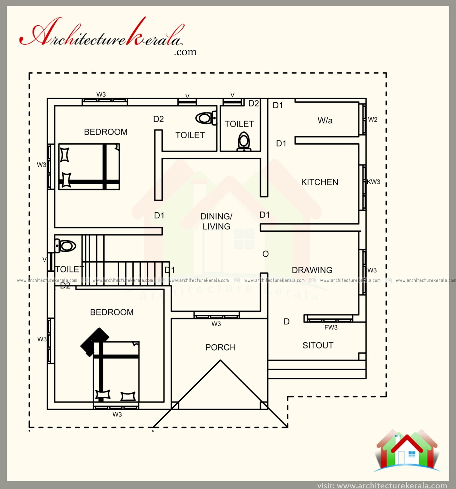  1200  SQUARE  FEET  KERALA  HOUSE  PLAN  WITH BEAUTIFUL 