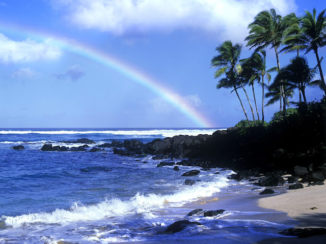 Beach HD wallpaper with rainbow