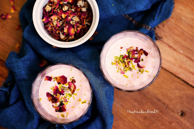 how to make Gulkand Lassi / Dried Rose Petals Lassi recipe and preparation