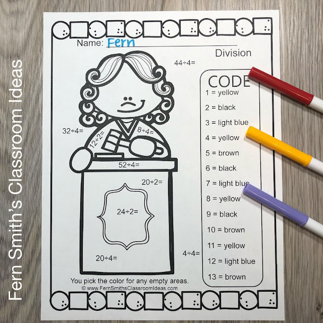 Click here for the Community Helpers Career Themed Color By Number Divide by 2 and 4 Printable Worksheet Resource #FernSmithsClassroomIdeas