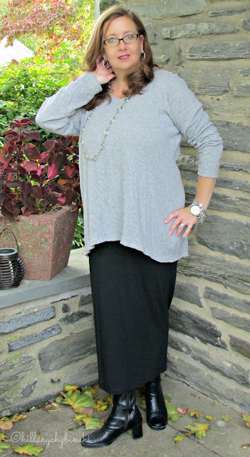 Maxi Skirt and Tunic Styled with Booties and Silver Jewelry 