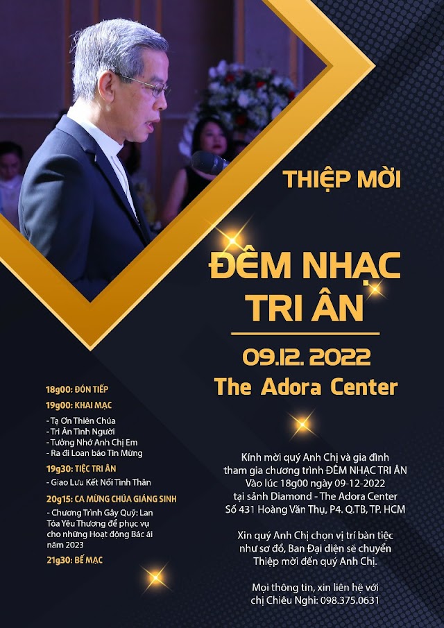 Thiệp mời "ĐÊM NHẠC TRI ÂN - 09.12.2022 - The Adora Center" | Doanh Nhân Công Giáo Sài Gòn