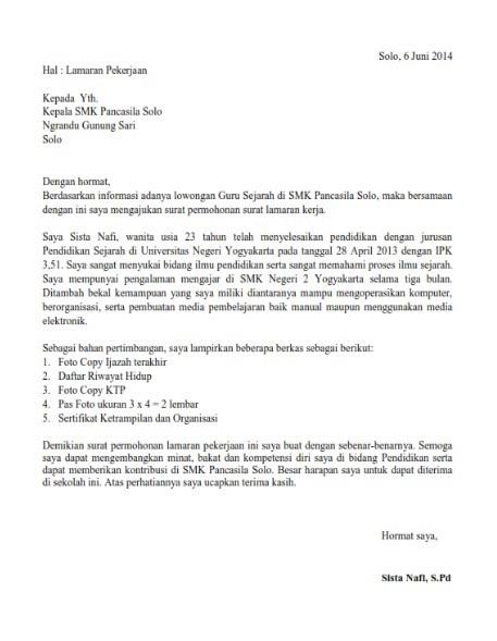  Surat lamaran kerja menjadi guru ialah surat yang dipakai untuk melamar pekerjaan dala Contoh Surat Lamaran Kerja Guru