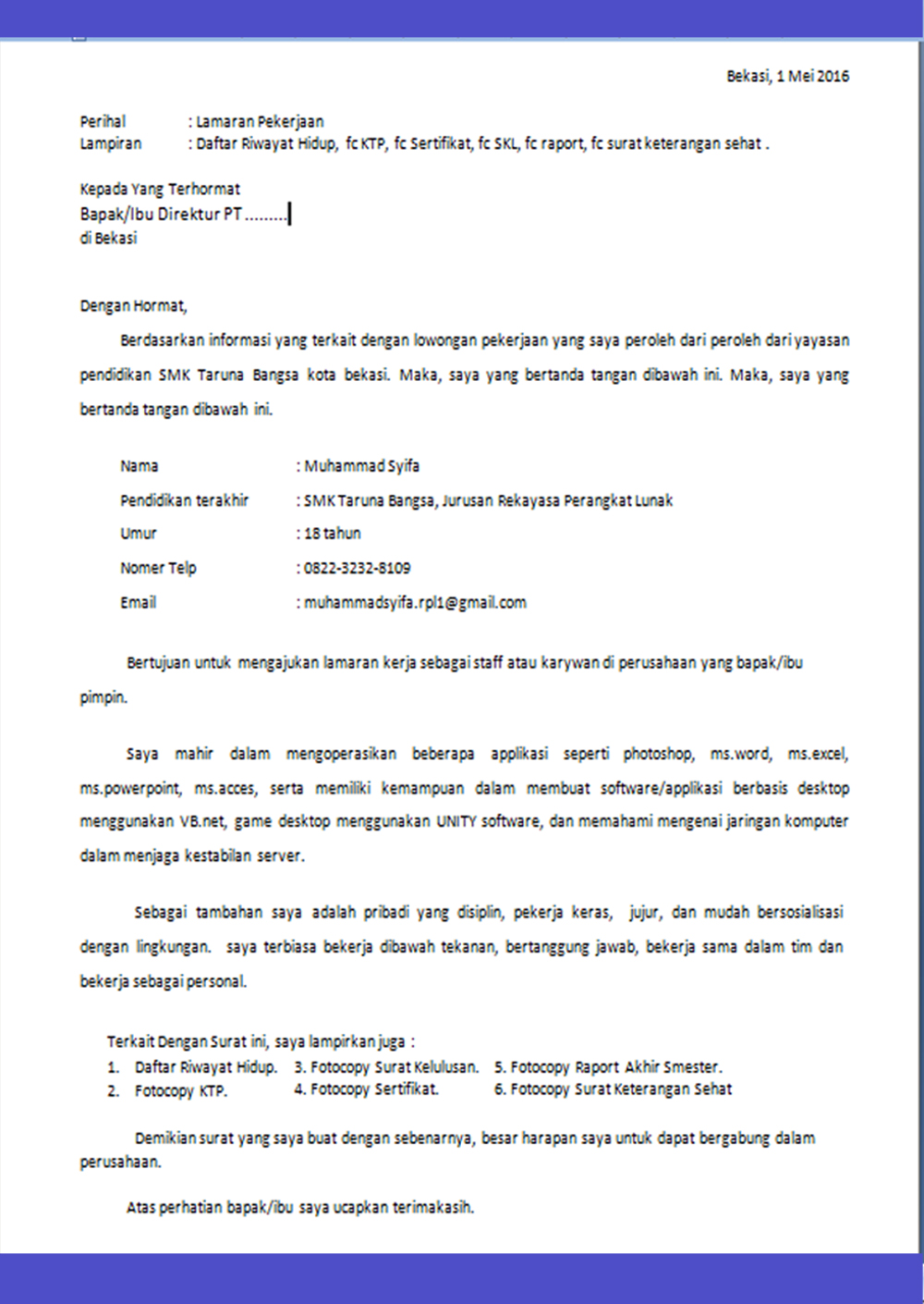 Contoh Surat Lamaran Kerja Yang Simple Dan Jelas Contoh Surat