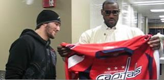 Alex Ovechkin gives LeBron James an autographed jersey