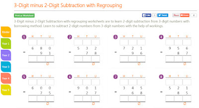 Subtraction with regrouping online math worksheet for Grade 3