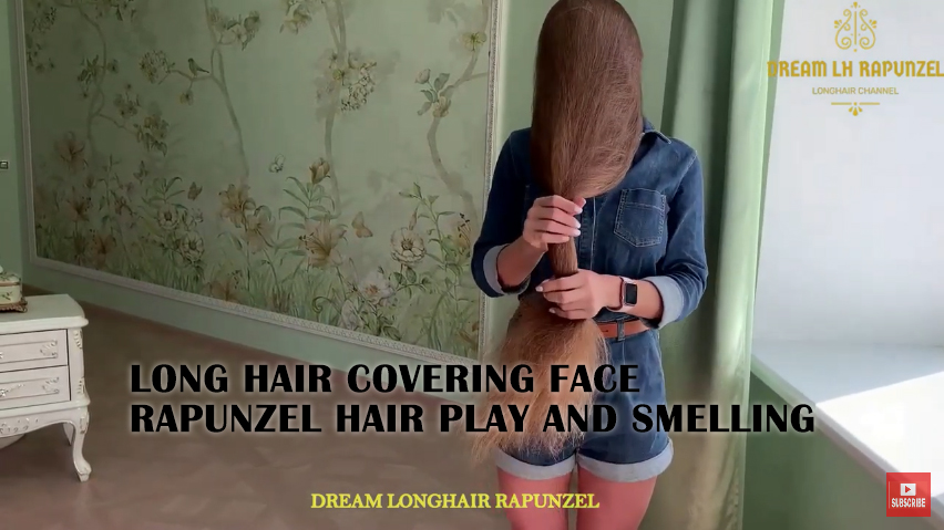 Long Hair Covering Face Rapunzel Hair Play And Smelling