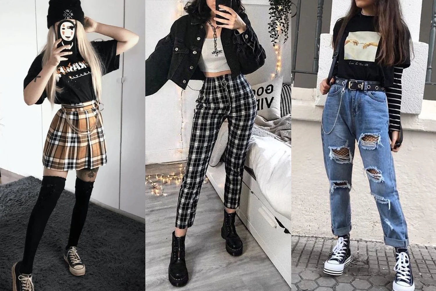 a collage of three egirl's outfit