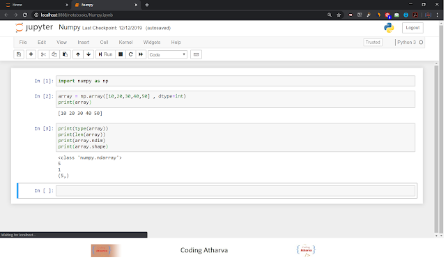 Program to create NumPy and Display type, length, dimensional and shape in Python