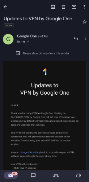 قريبًا ستتصل شبكة VPN من Google One بالخادم القريب من موقعك تلقائيًا