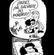 Mafalda soñando que su papá es un héroe