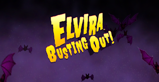 Title screen of Elvira Busting Out at Hit It Rich Slots