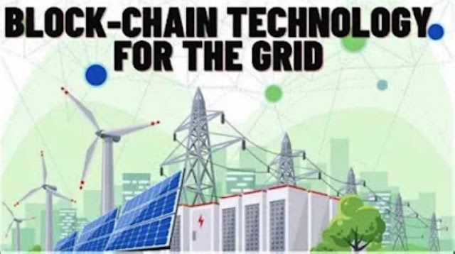 Blockchain technology seamlessly integrated into a power grid, enhancing its security and efficiency