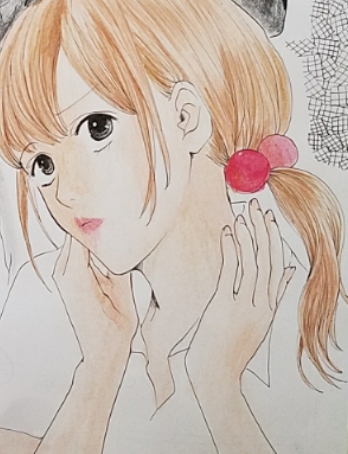 茶髪女子ツインテールの絵カラーイラスト