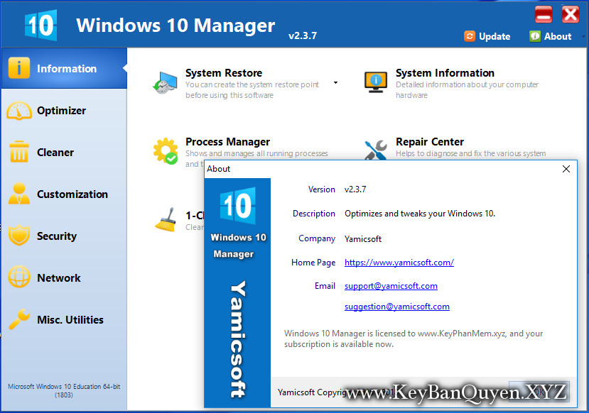 Yamicsoft Windows 10 Manager 2.3.7 Full Key, Phần mềm cấu hình và tùy chỉnh cho Windows 10 mới nhất
