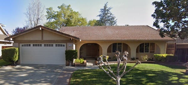 Triple‑arch entrance on a Vintage Hills home built by Perma‑Built Enterprises in Pleasanton, 1965