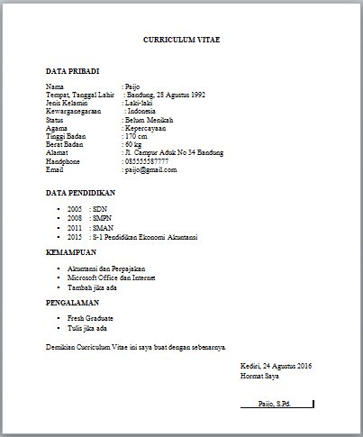 Cara membuat Daftar Riwayat Hidup dan Curriculum Vitae