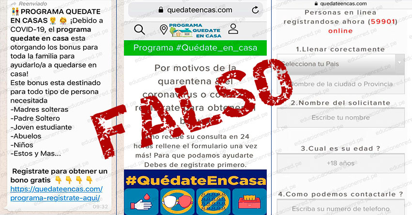 «QUÉDATE EN CASA» POR WHATSAPP ES FALSO: Inscripción para recibir Bonus es Phishing