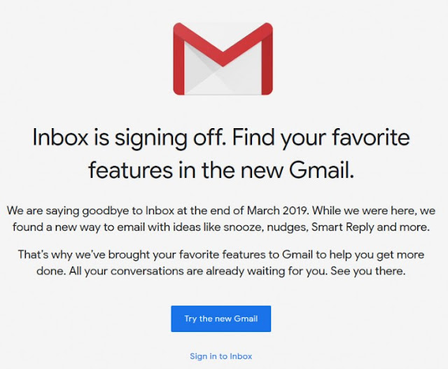 Google Inbox gets shutdown by End of March 2019