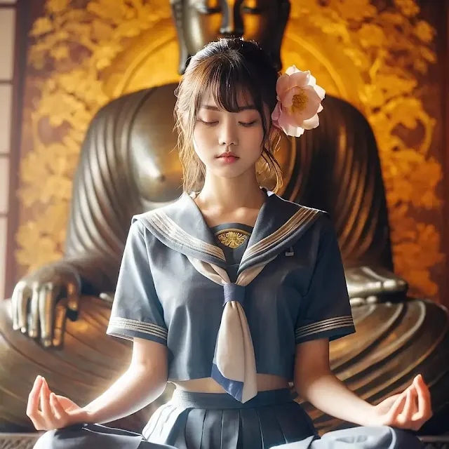 Meditation,Junior high school girls,High school girls,2,(Oriental,Asia,Japan),AI Image, Free Stock Photo06