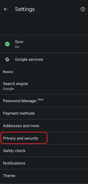 Privacy and Security settings