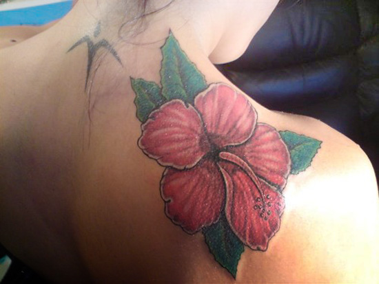 Red hawaiian flower tattoo designs for girls