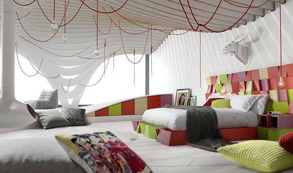 creative bedroom remodel using string lights and unique bedroom furniture