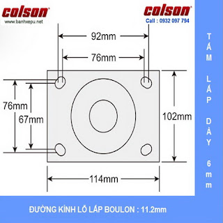 Kích thước mặt bích Bánh xe đẩy chịu lực PU lõi gang xoay khóa phi 200