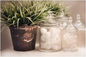 Cotton balls and Q-tips stored inside glass containers