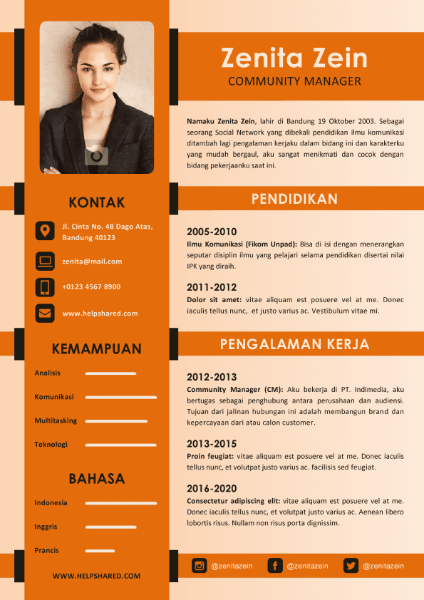 Contoh CV Lamaran Kerja Kreatif Curriculum Vitae