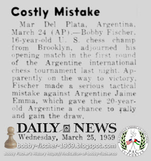 Bobby Fischer and Jaime Emma, a Costly Mistake in Chess Game