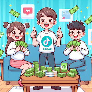gambar ilustrasi orang yang senang mendapatkan uang dari TikTok dengan iBooming