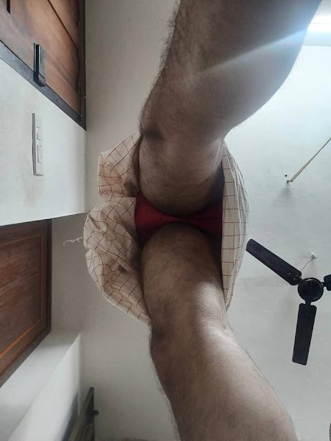 Men in Checked White Lungi with Red Briefs Underwear - Bulge and Butt Shape