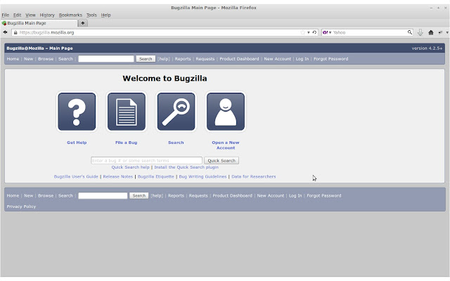 Screen shot of the Bugzilla home page.