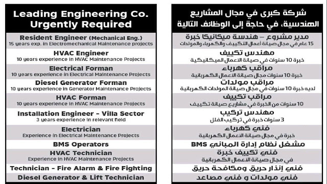 شركة هندسية كبرى بالكويت تعلن عن وظائف شاغرة leasing endnieering co in kuwait required