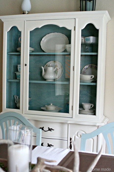 White and Aqua Hutch Makeover