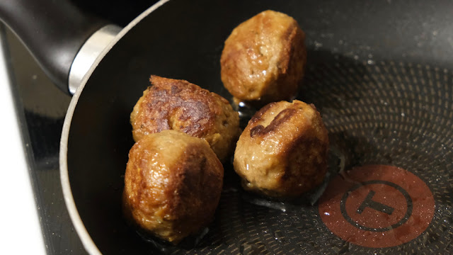 Plant Chef Meat Free Balls in a frying pan